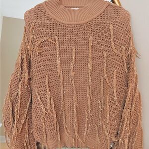 Fringe Detail Brown Sweater